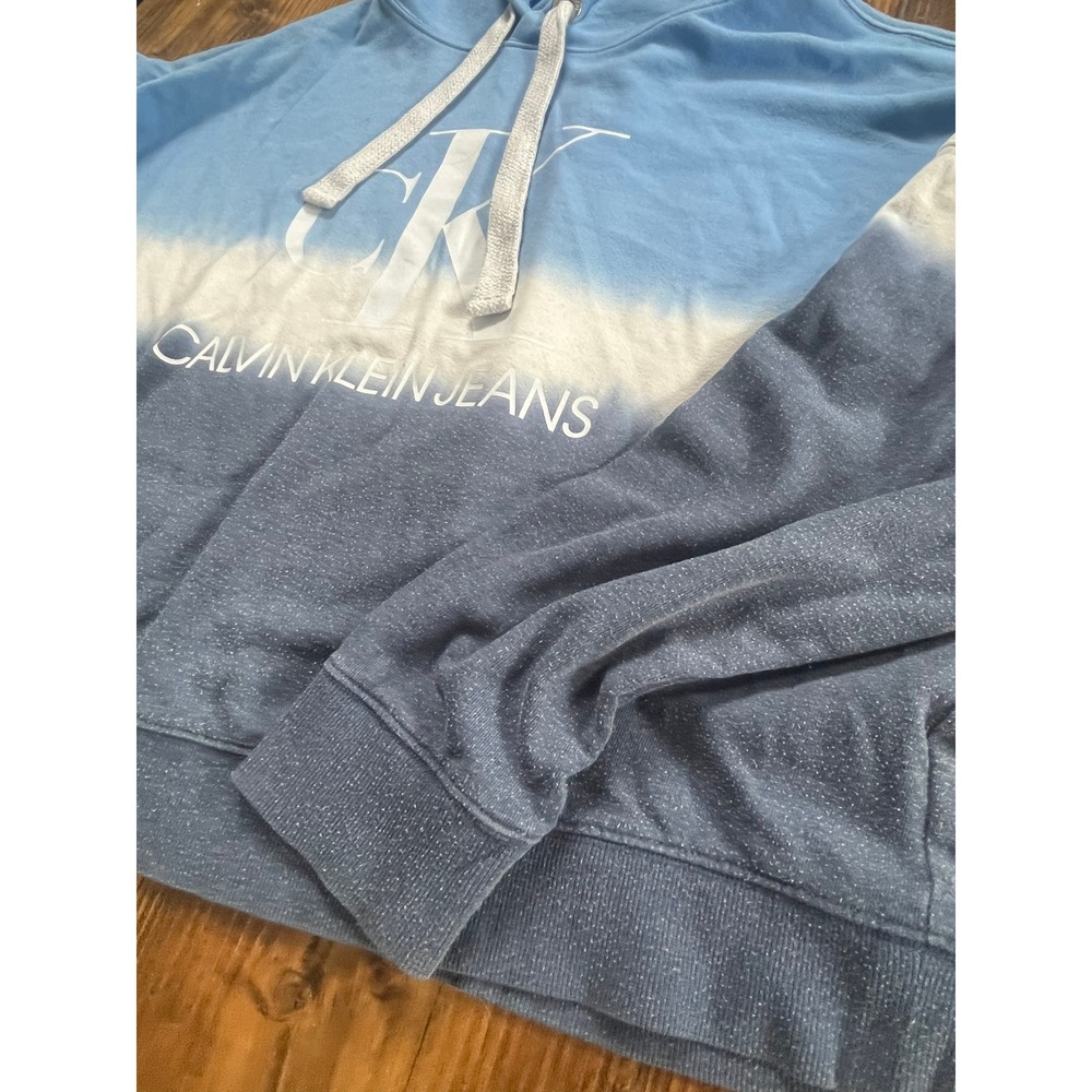 Calvin Klein Jeans Womens XXL Blue Ombre Dip Dye Logo Pullover Hoodie Sweatshirt - Picture 3 of 6